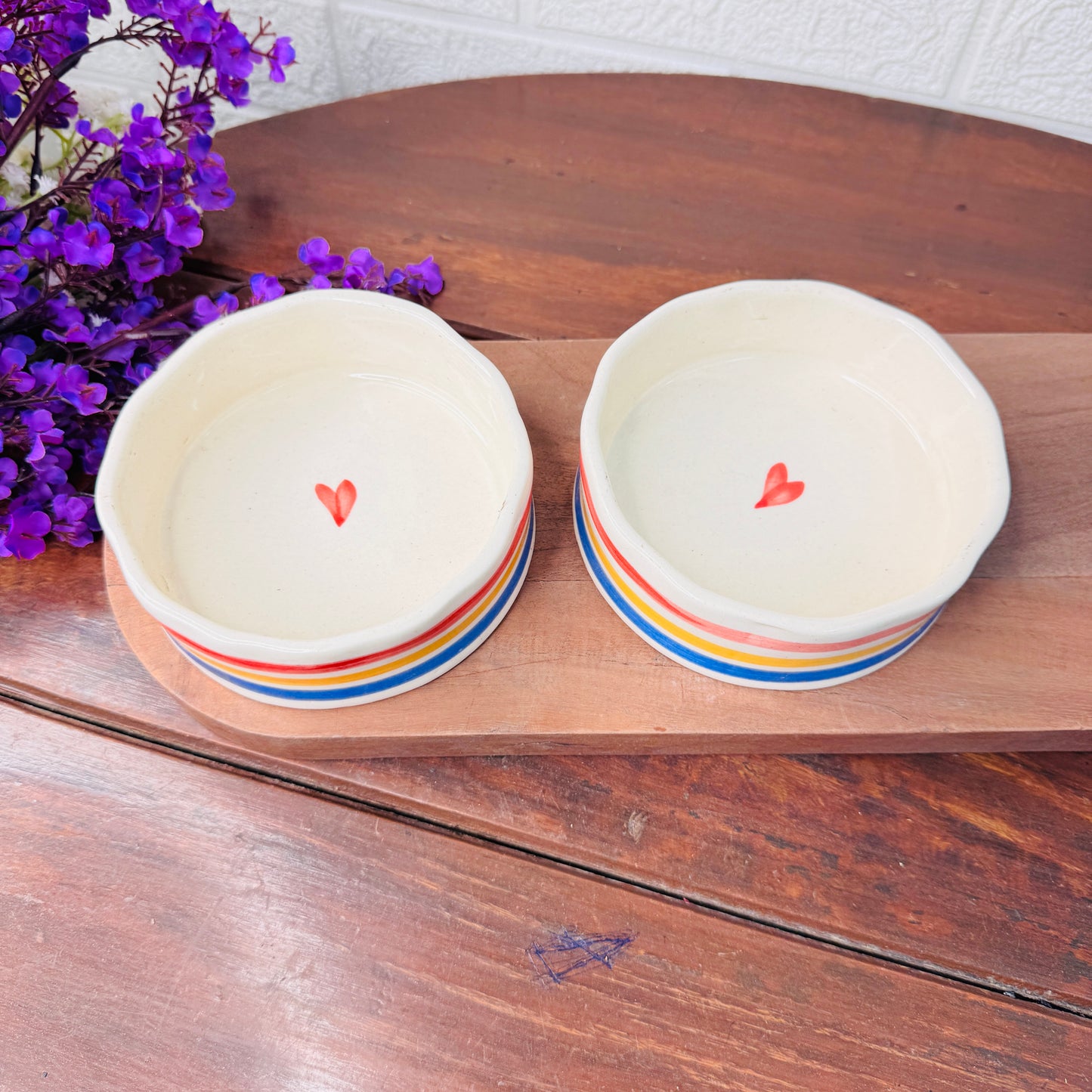 Ceramic Bowl with Red Heart & Colorful Stripes – Cheerful & Minimal