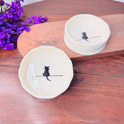 Ceramic Bowl with Black Cat Illustration – Minimal & Whimsical