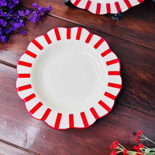 Candy Stripe Scallop Ceramic Plate