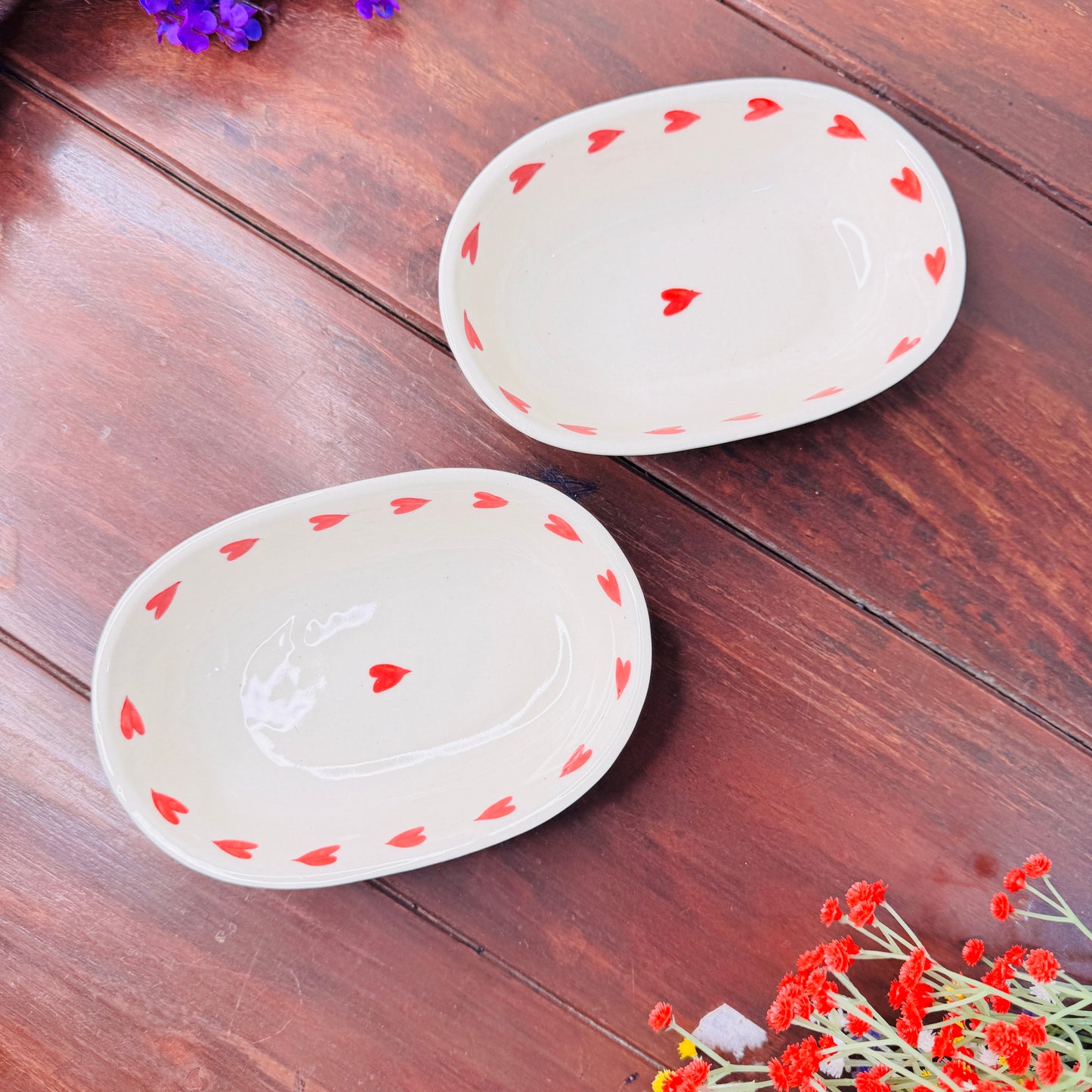 Handcrafted Heart Oval Ceramic Snack Bowl