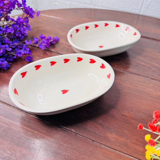 Handcrafted Heart Oval Ceramic Snack Bowl