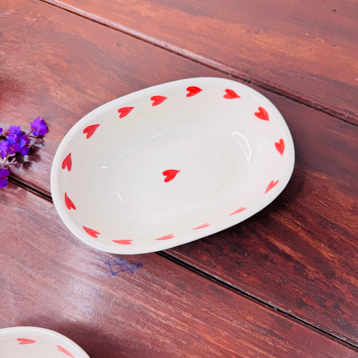 Handcrafted Heart Oval Ceramic Snack Bowl