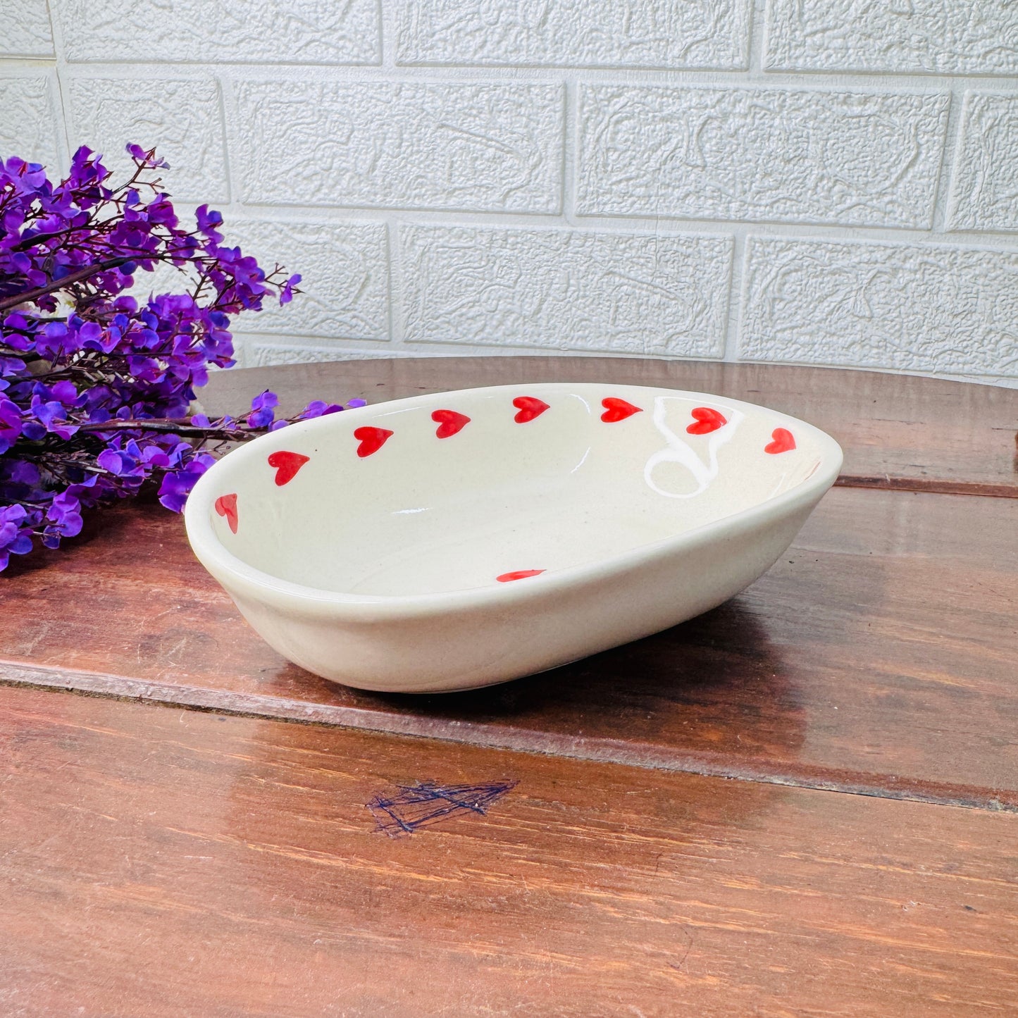 Handcrafted Heart Oval Ceramic Snack Bowl