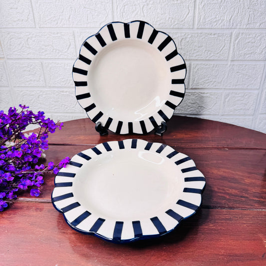Midnight Stripe Scallop Ceramic Plate