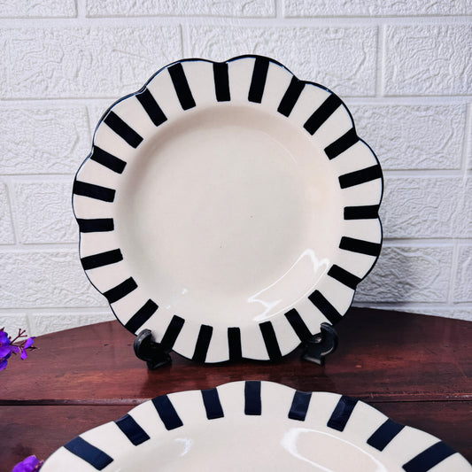 Midnight Stripe Scallop Ceramic Plate
