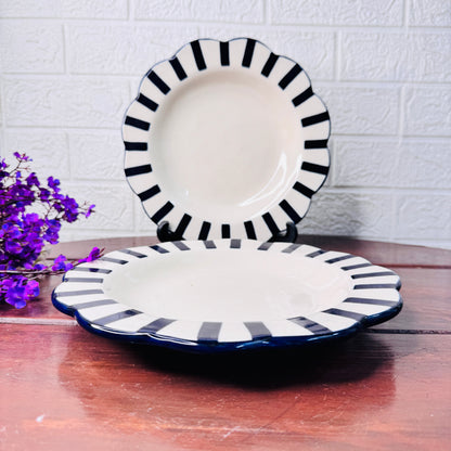 Midnight Stripe Scallop Ceramic Plate