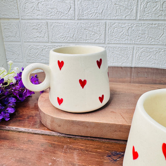 Red Hearts Ceramic Mug – Handmade with Love