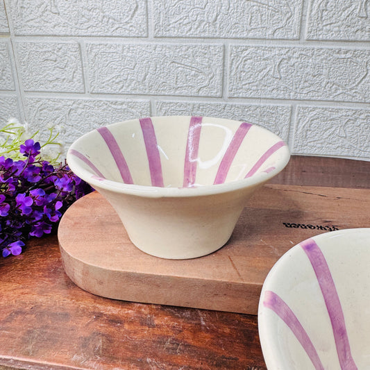 Hand-Painted Purple Striped Conical Snack Bowl