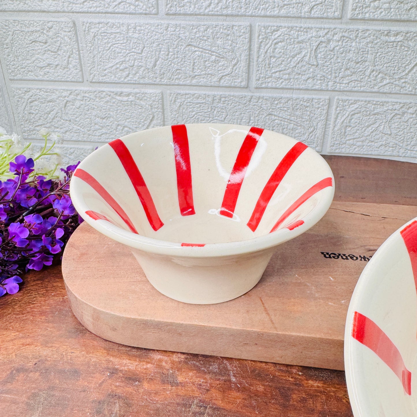 Handcrafted Red Sunburst Ceramic Snack Bowl