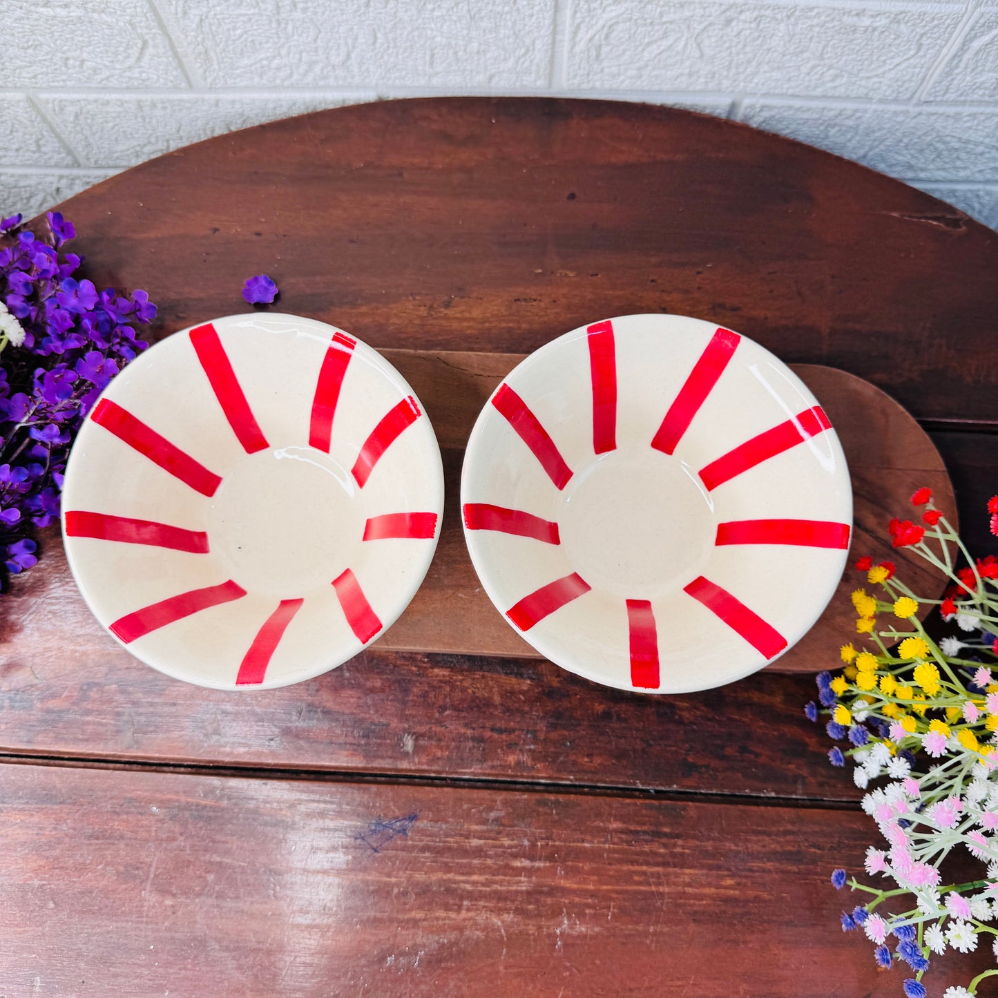 Handcrafted Red Sunburst Ceramic Snack Bowl
