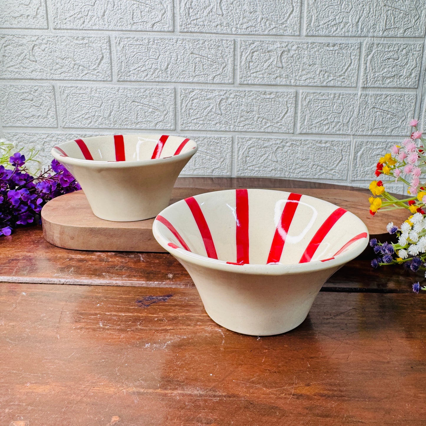 Handcrafted Red Sunburst Ceramic Snack Bowl
