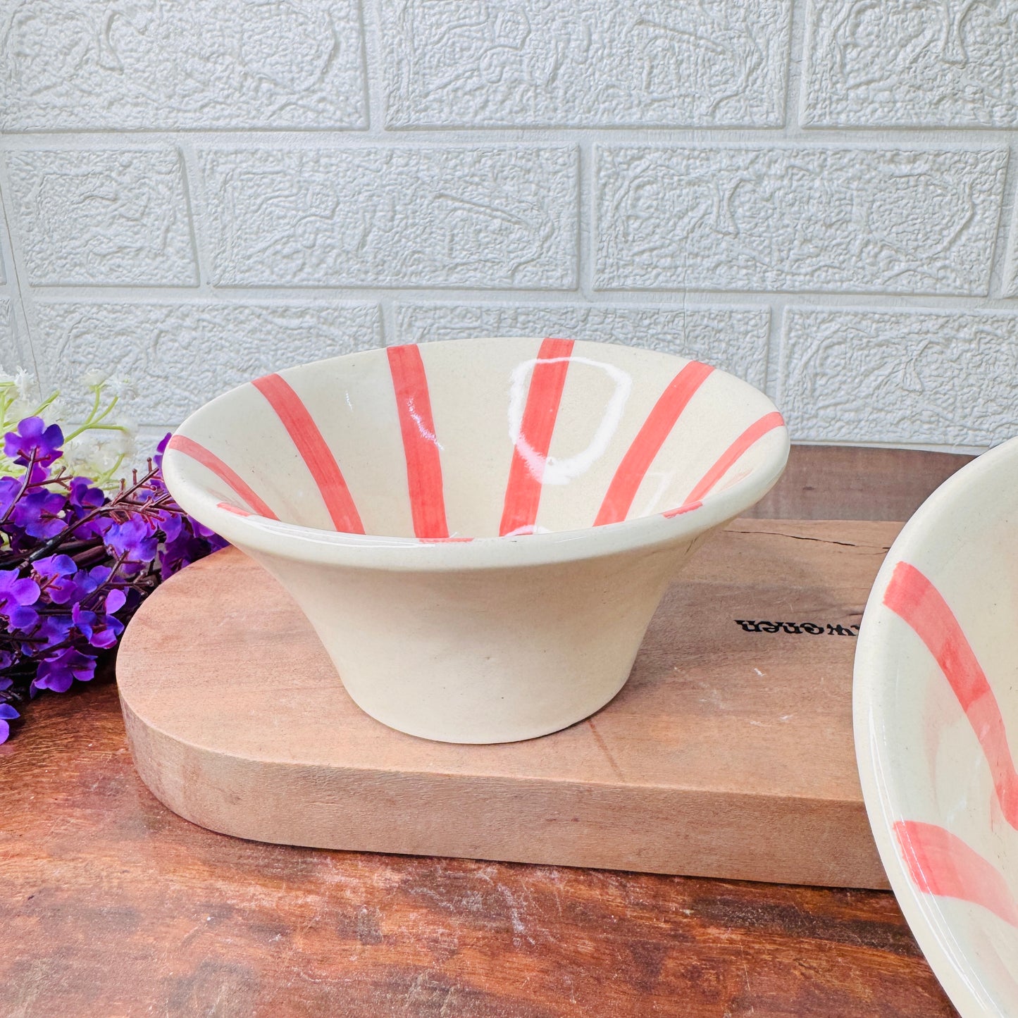 Handcrafted Coral Sunburst Ceramic Snack Bowl