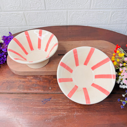 Handcrafted Coral Sunburst Ceramic Snack Bowl