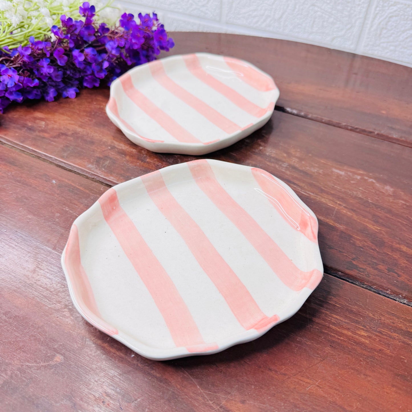 Peach Stripe Ceramic Plate