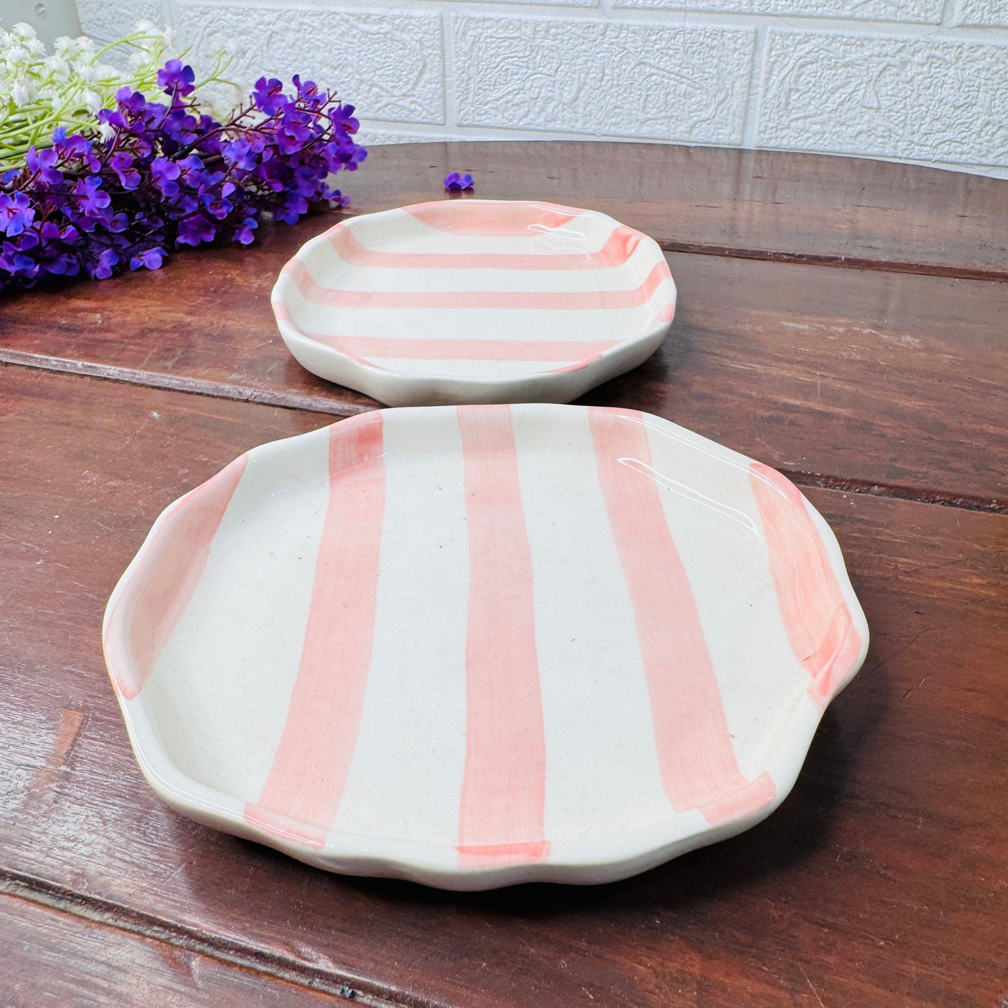 Peach Stripe Ceramic Plate