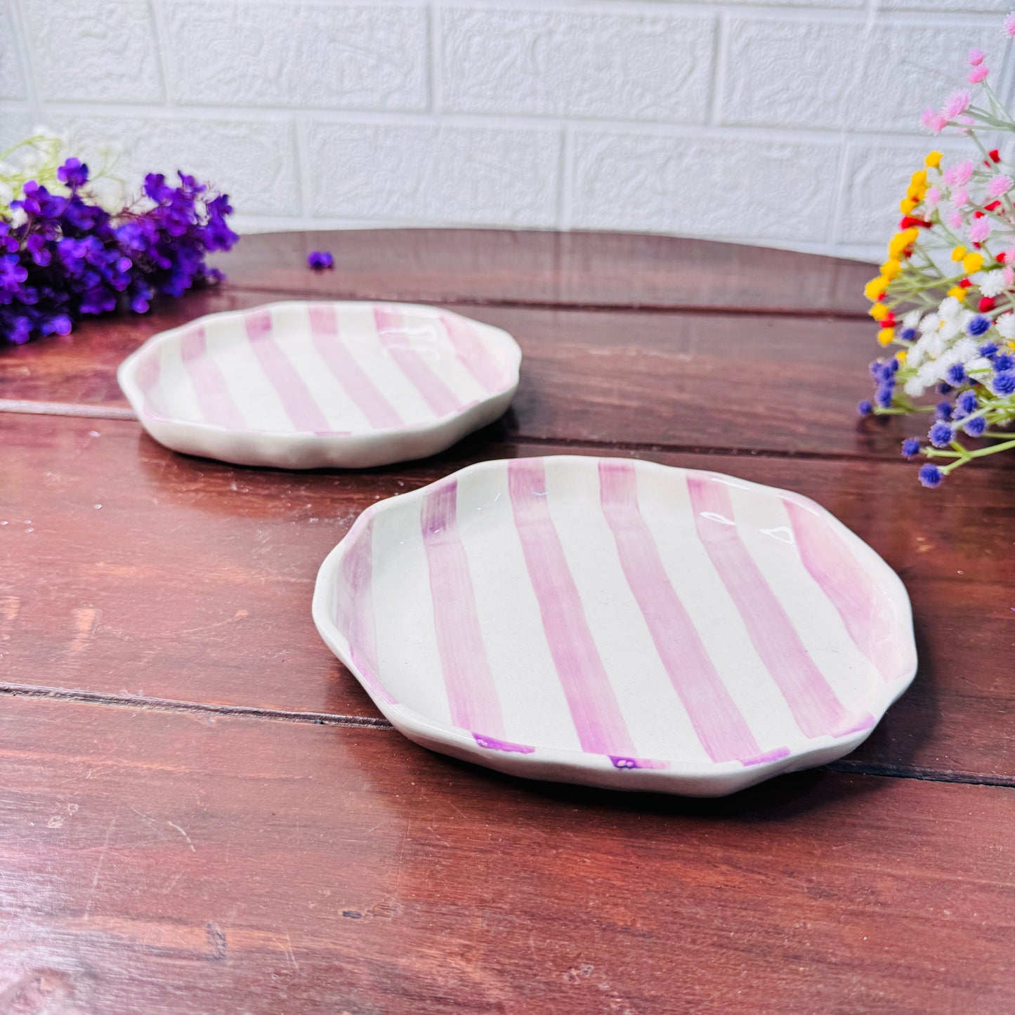 Pink Stripe Ceramic Plate