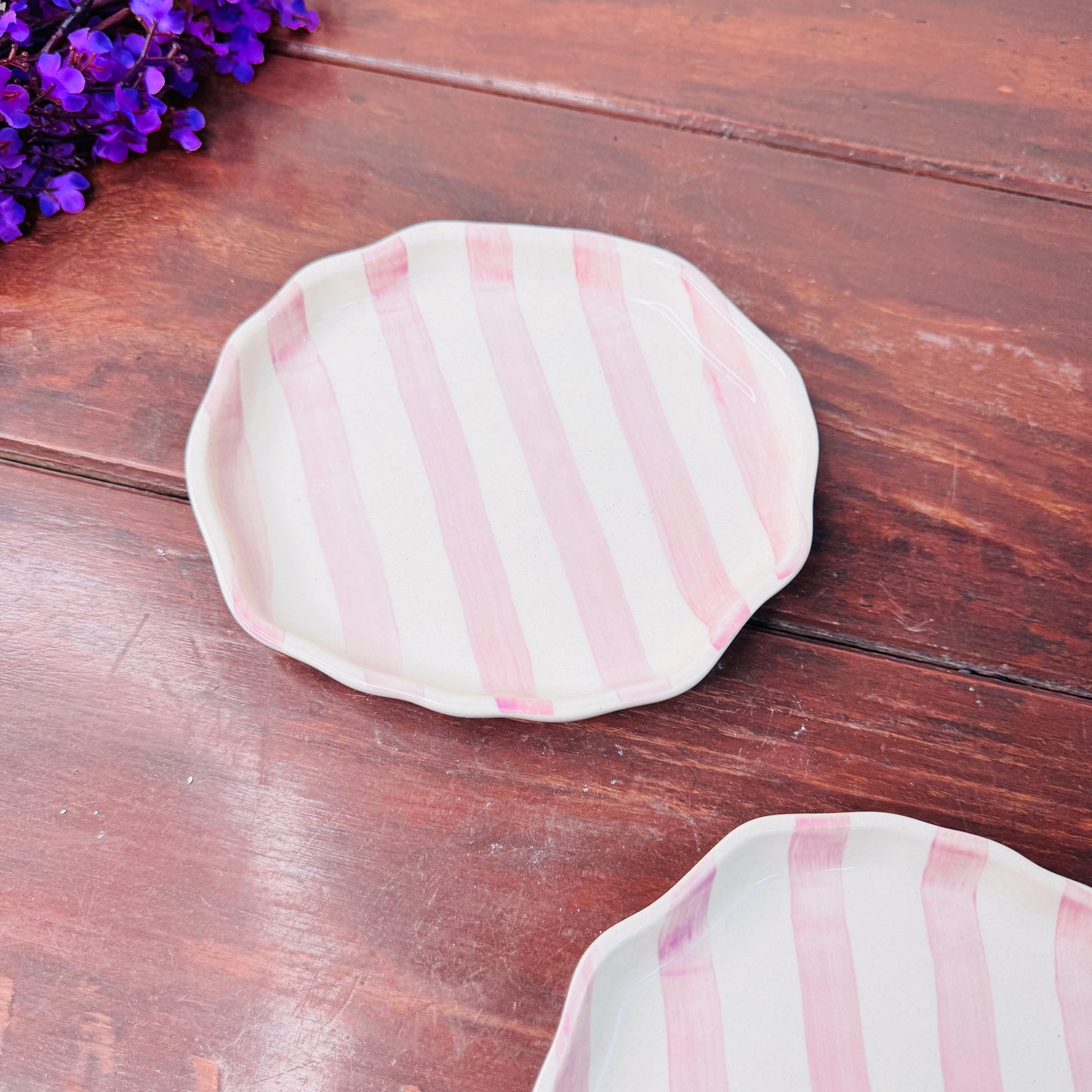 Pink Stripe Ceramic Plate