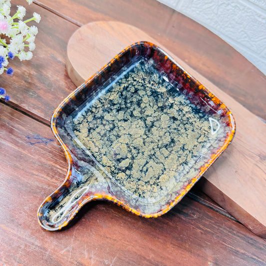 Midnight Ember Ceramic Square Pan Plate