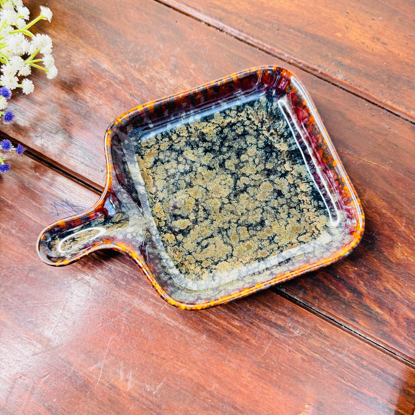 Midnight Ember Ceramic Square Pan Plate
