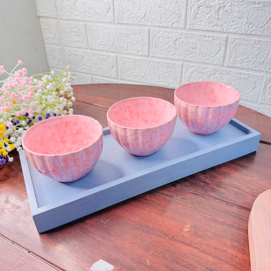 Blush Pink Trio Bowl Set with Tray