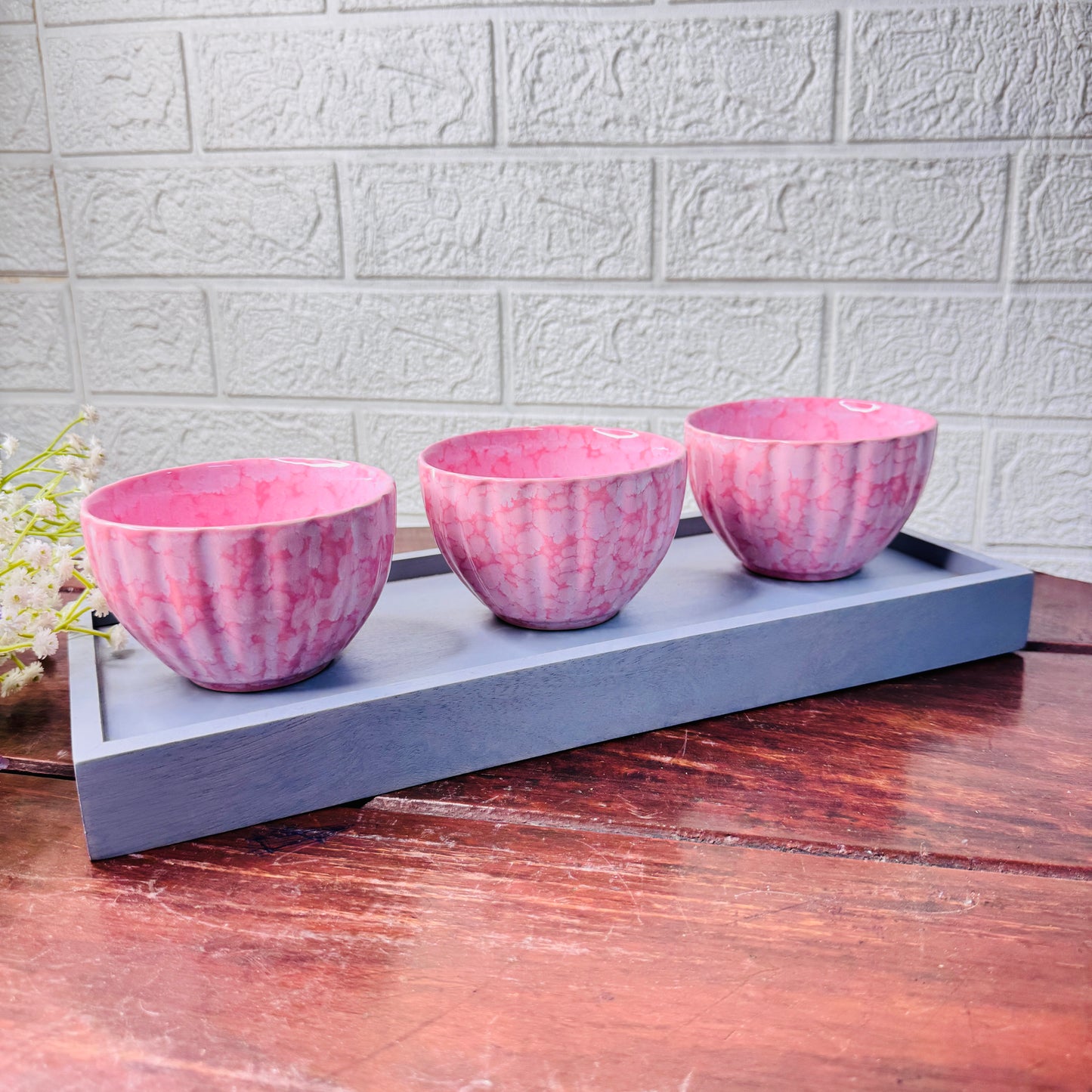 Blush Pink Trio Bowl Set with Tray
