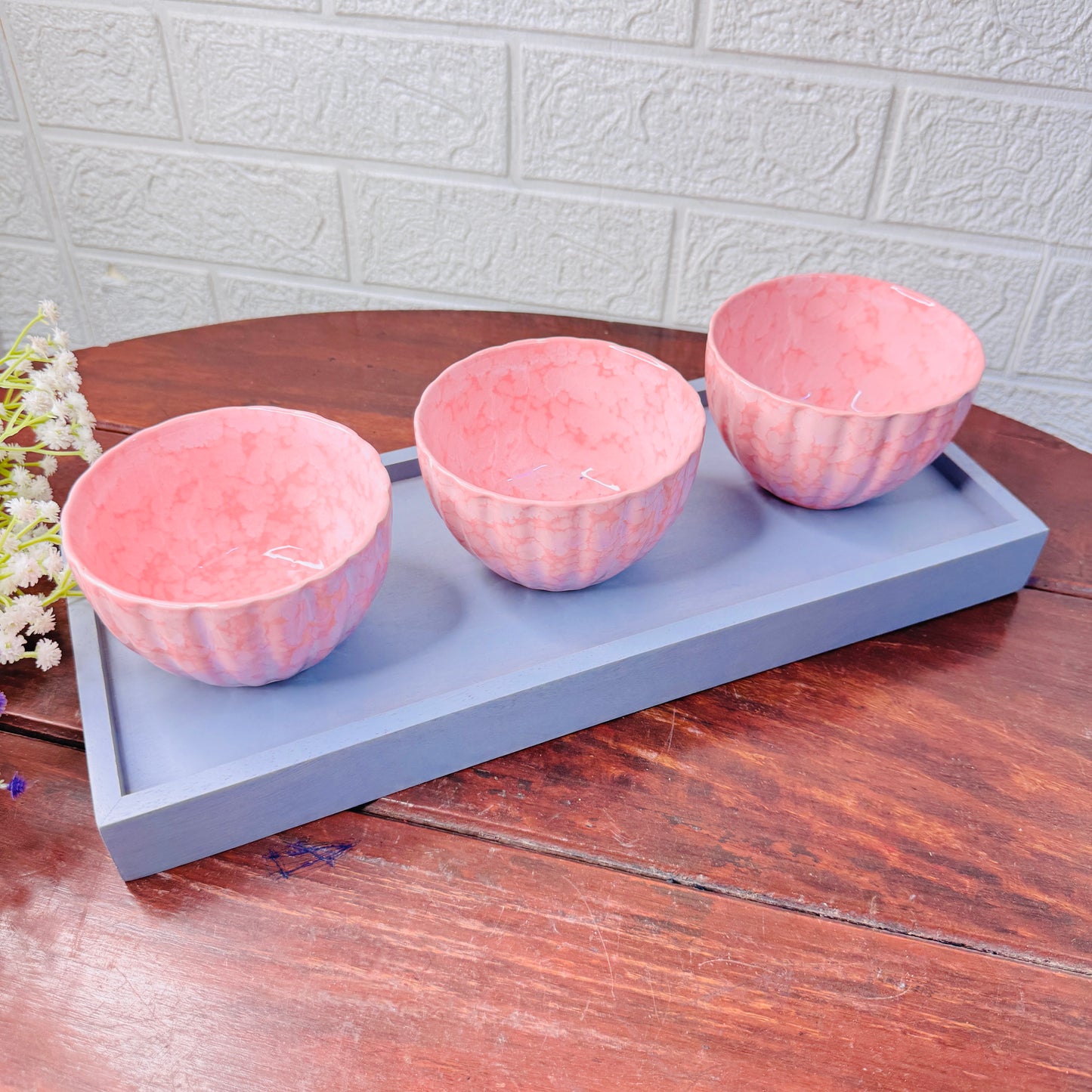 Blush Pink Trio Bowl Set with Tray