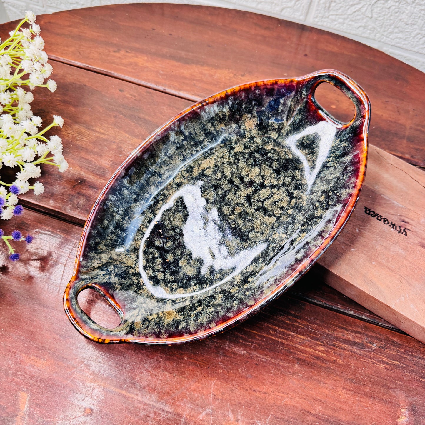 Midnight Ember Oval Serving Dish