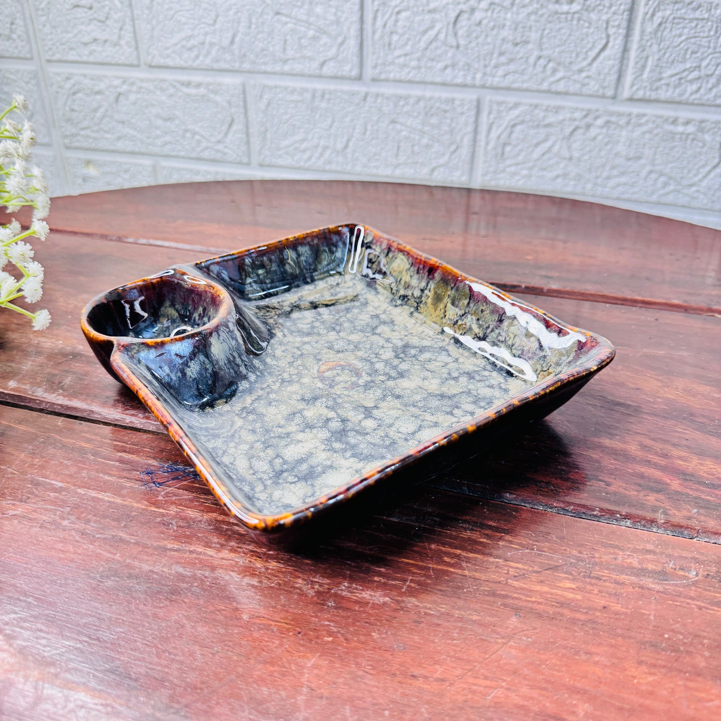 Studio Square Ceramic Platter with Dip Bowl