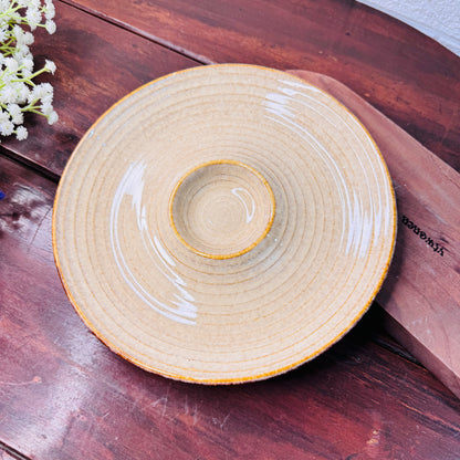 Rustic Beige Ceramic Chip & Dip Platter