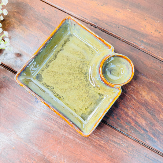 Olive Green Ceramic Square Chip & Dip Platter