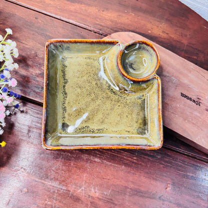 Olive Green Ceramic Square Chip & Dip Platter