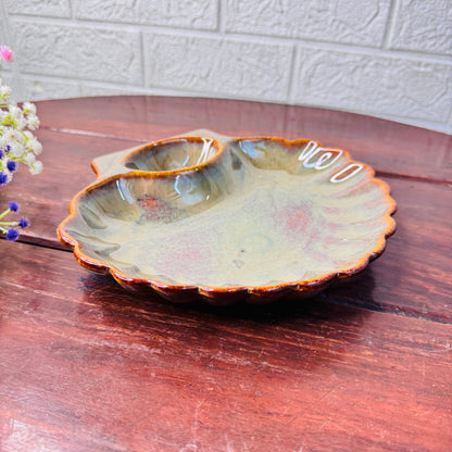 Golden Glaze Shell Ceramic Platter with Dip Bowl