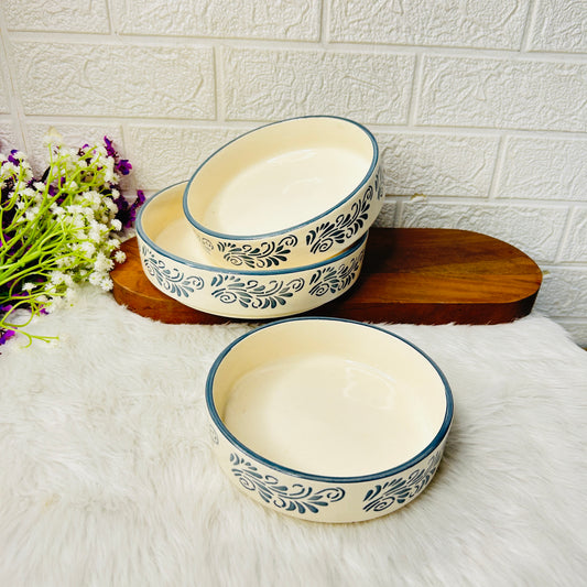 Grey Leaf Ceramic Bowl Set – Set of 3
