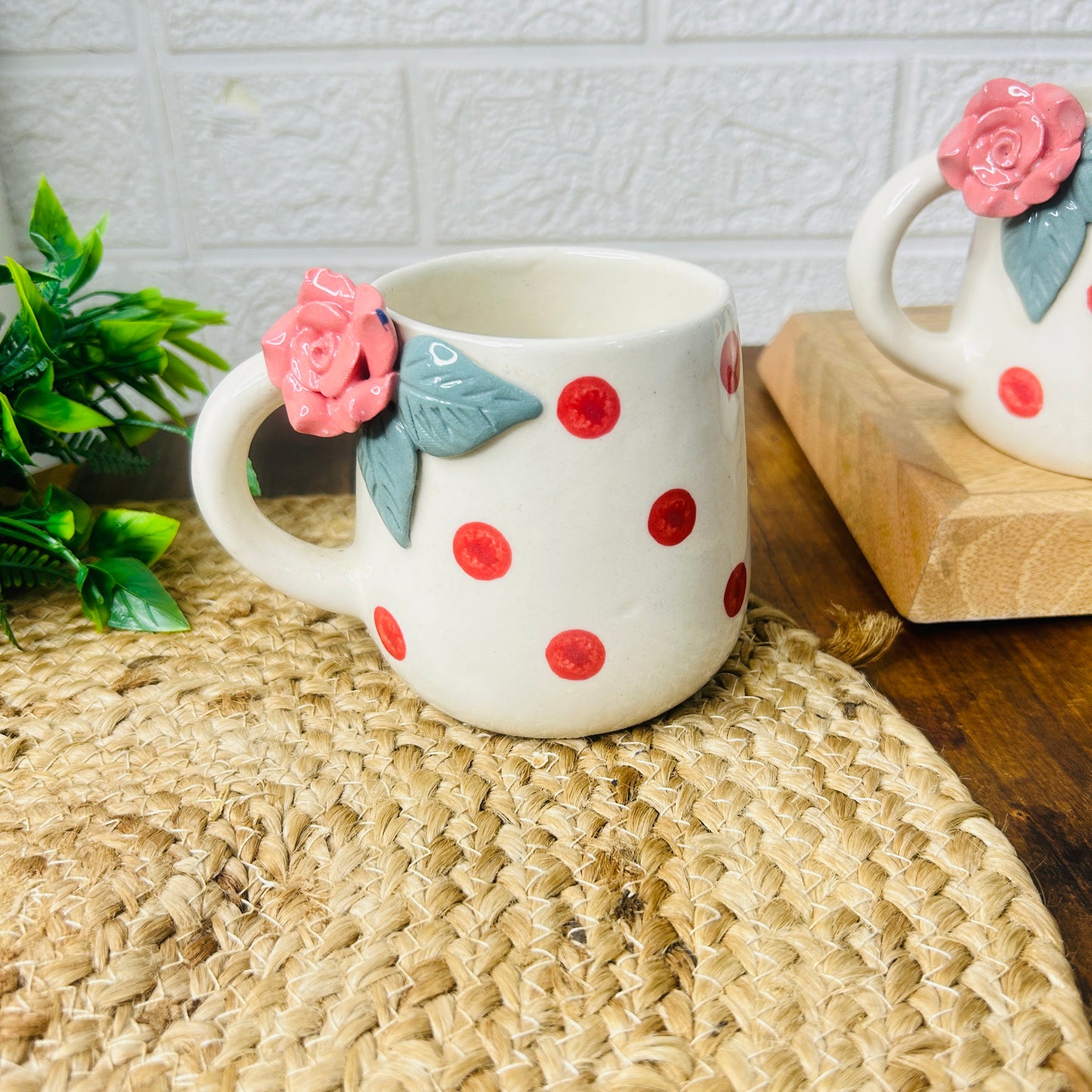 Polka Rose Mug & Tulip Plate Set – 3 Pc Floral Charm Combo