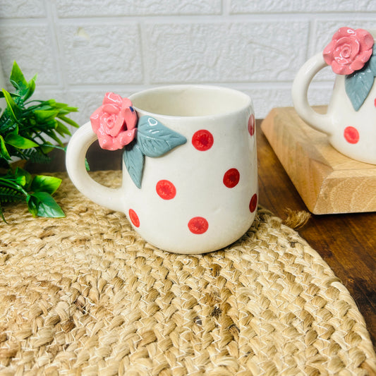 Polka Rose Mug & Tulip Plate Set – 3 Pc Floral Charm Combo
