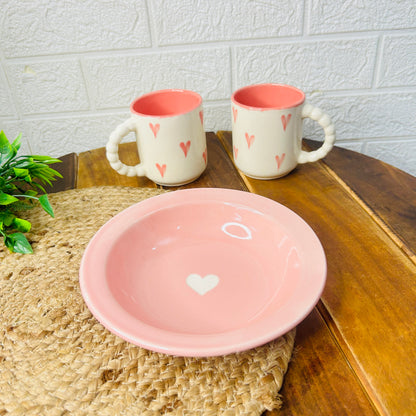 Blush Heart Mug & Plate Set – 3 Pc Pink Love Edition
