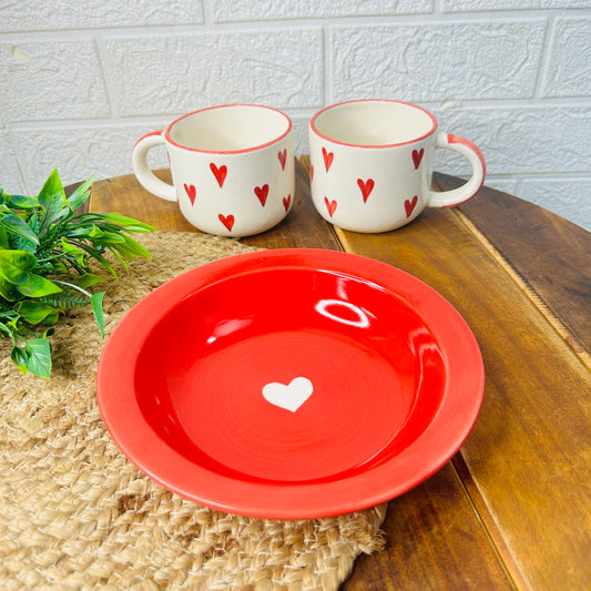 Red Heart Mug & Plate Set – 3 Pc Love Edition