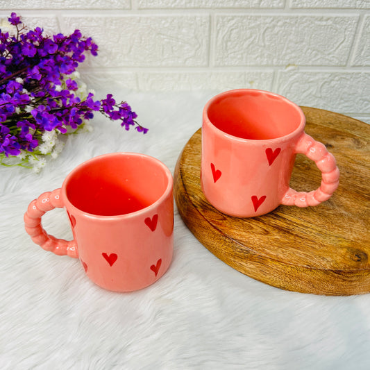 Blush Hearts Beaded Handle Mug