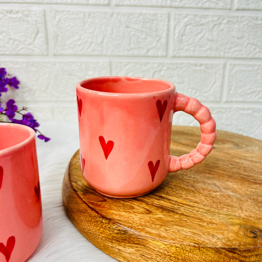Blush Hearts Beaded Handle Mug