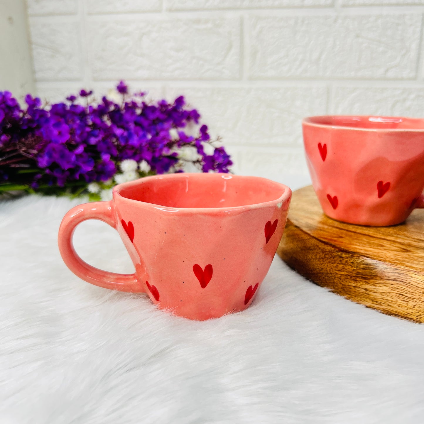 Coral Heart Ceramic Mug – Handcrafted Love in Every Sip