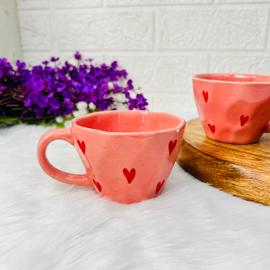 Coral Heart Ceramic Mug – Handcrafted Love in Every Sip