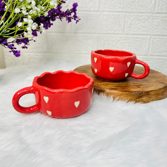Cherry Red Heart Mug Set – Scallop & Classic