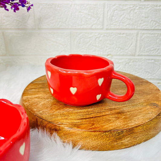 Cherry Red Heart Mug Set – Scallop & Classic