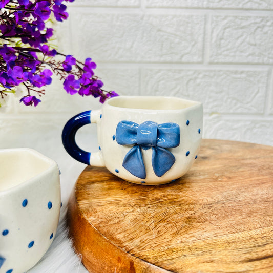 Blue Bow Mug – Polka Dot Edition