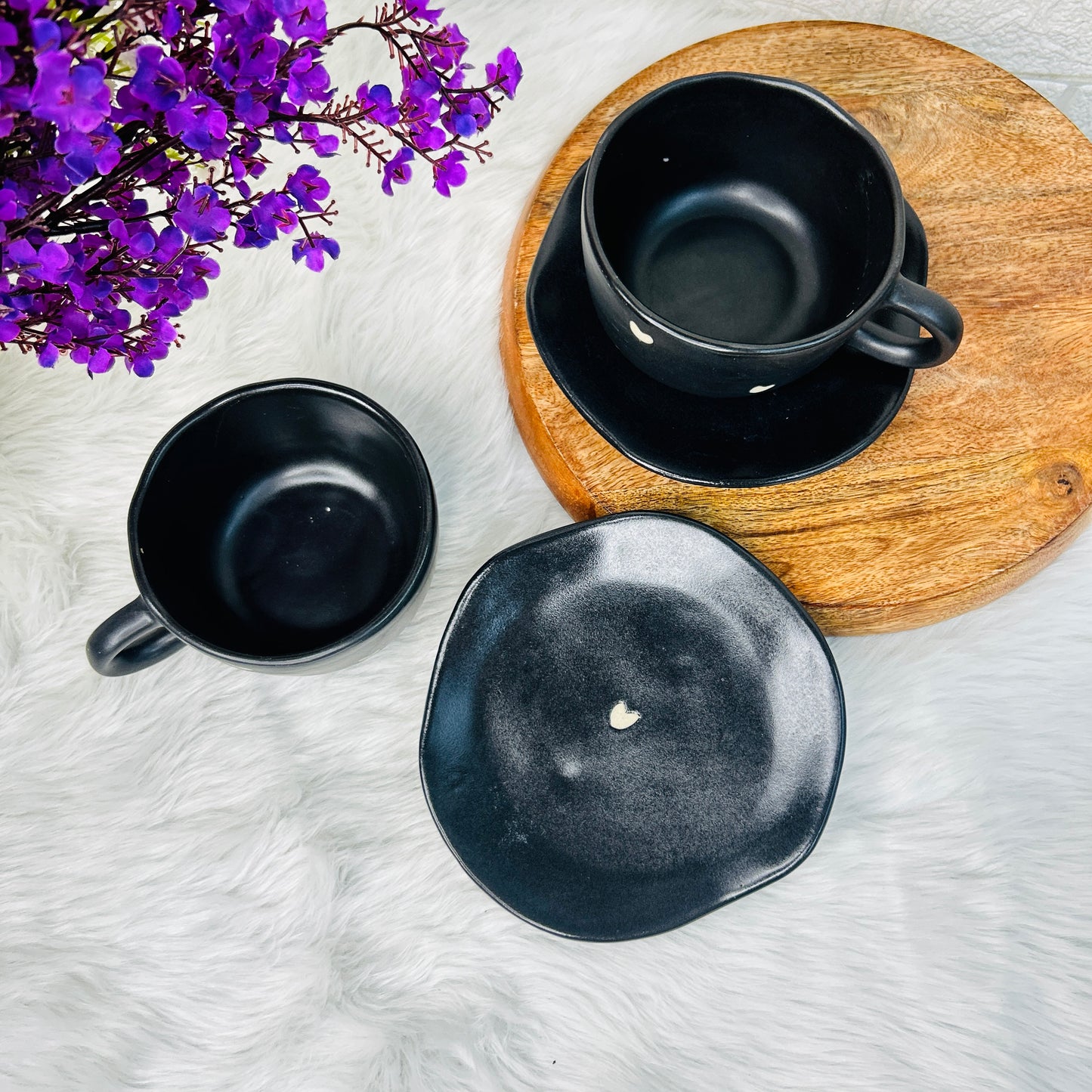Midnight Heart Ceramic Cup & Saucer Set - 1 PC