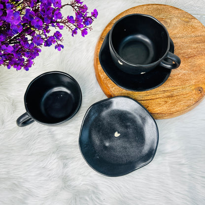 Midnight Heart Ceramic Cup & Saucer Set - 1 PC
