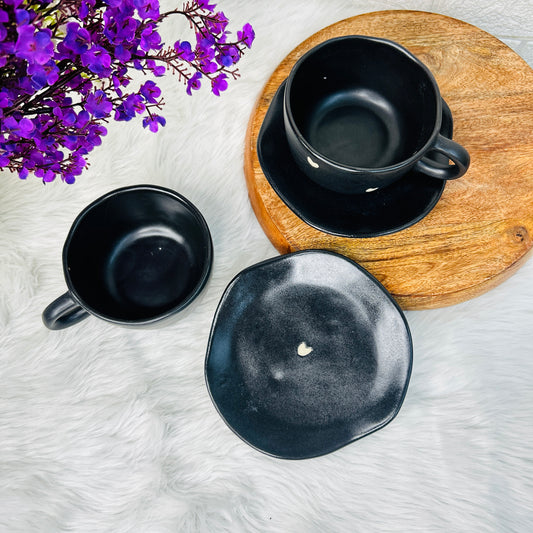 Midnight Heart Ceramic Cup & Saucer Set - 1 PC