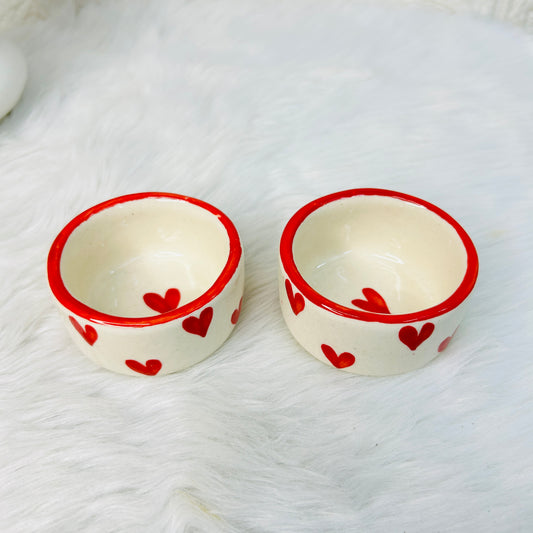 Round Red Heart Ceramic Dip Bowl – Set of 2