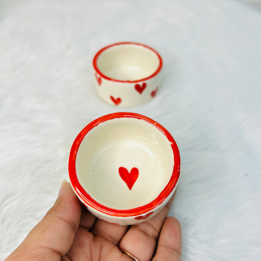 Round Red Heart Ceramic Dip Bowl – Set of 2