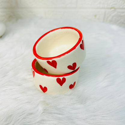 Round Red Heart Ceramic Dip Bowl - 1 pc